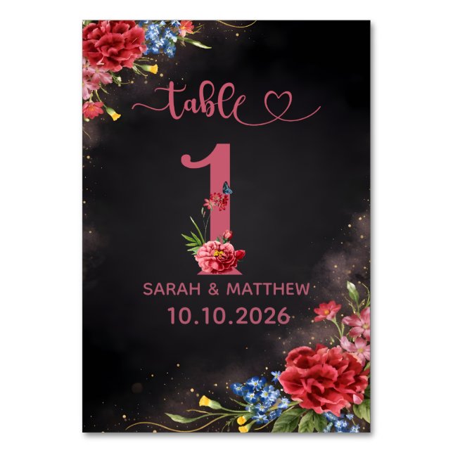 Carte de numéro de table de mariage floral rose pâ (Par défaut)