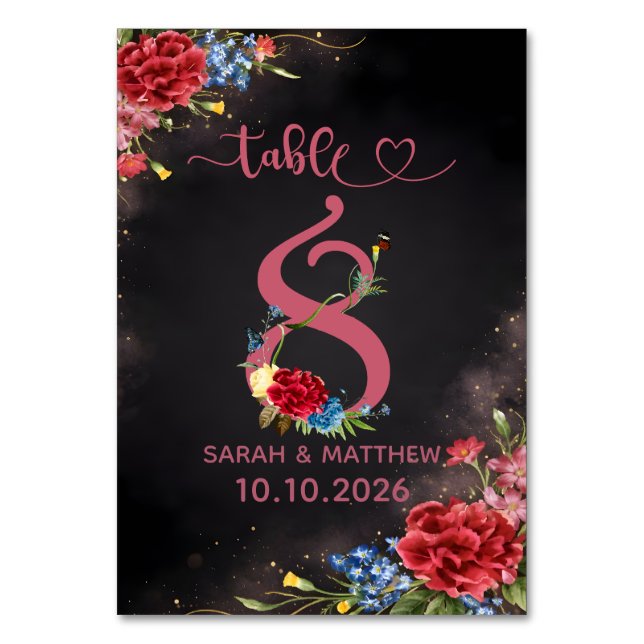 Carte de numéro de table de mariage floral rose pâ (Par défaut)