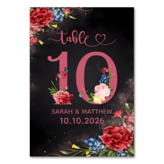Carte de numéro de table de mariage floral rose pâ
