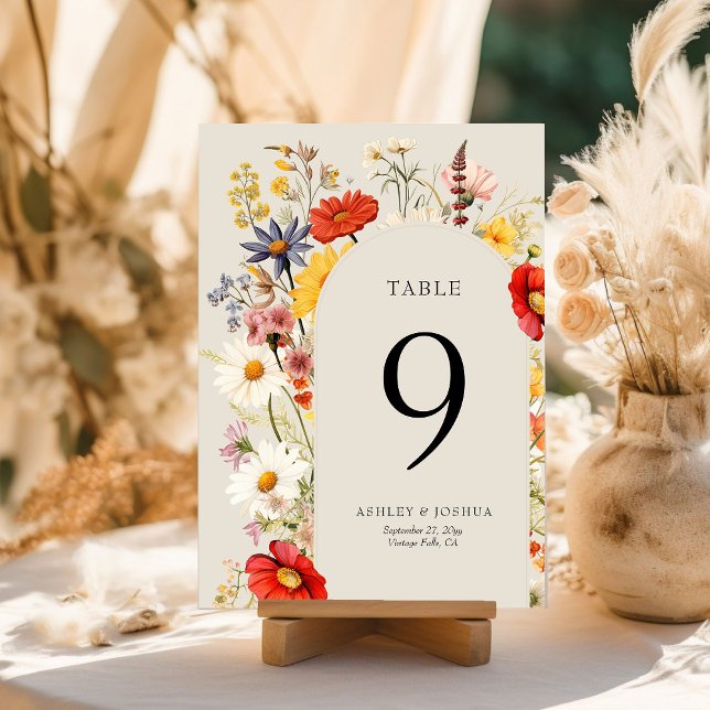 Carte de numéro de table de mariage florale de fle (Table Number Card from the Rustic Wildflower Wedding Collection by Darling & May)