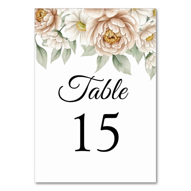 Carte de Numéro de Table de Mariage Florale Pivoin (Par défaut)