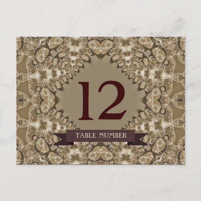 Carte de numéro de table de mariage Latte Lace (Devant)
