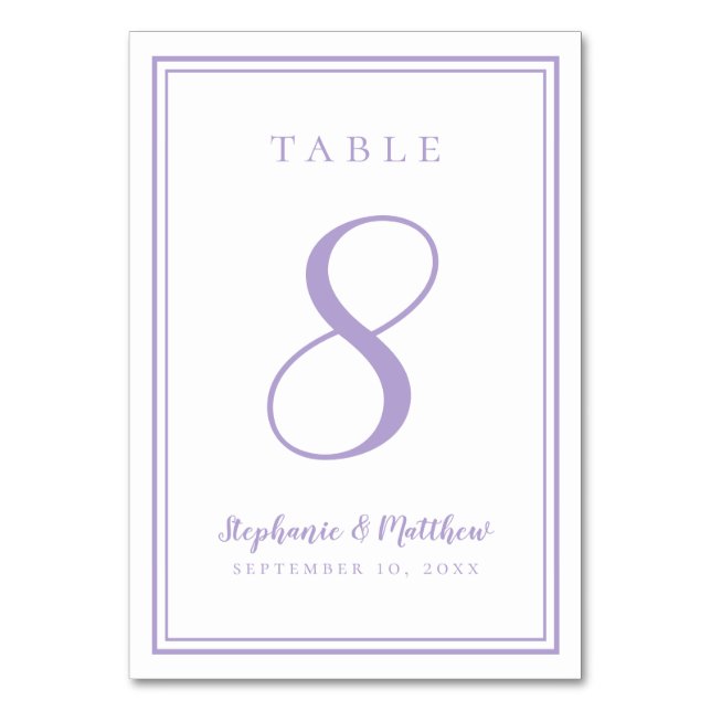 Carte de numéro de table de mariage lavande person (Par défaut)