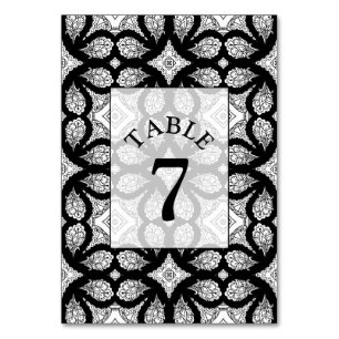 Carte de numéro de table de Mariage Mandala noir e