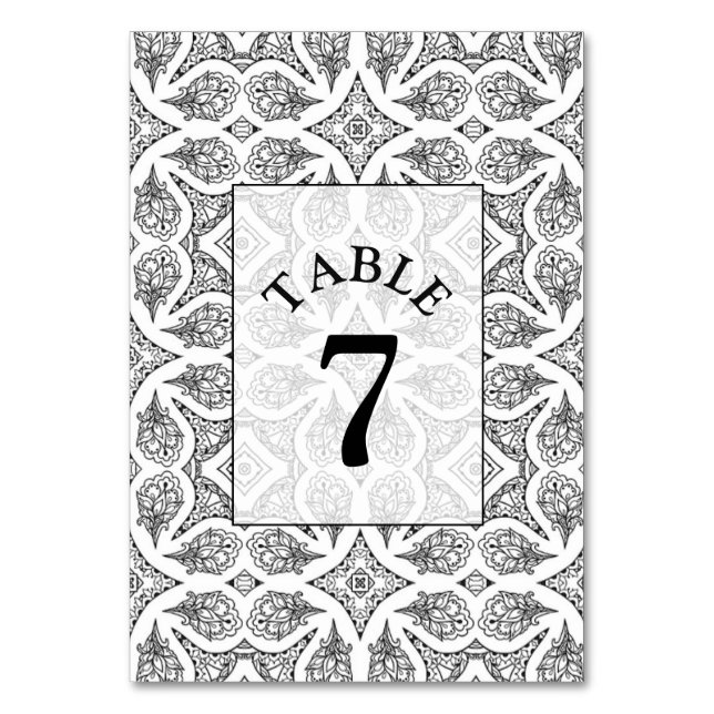 Carte de numéro de table de Mariage Mandala noir e (Par défaut)