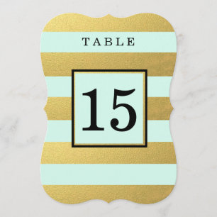 CARTE DE NUMÉRO DE TABLE DE MARIAGE MINT   OR CHIC