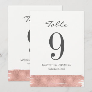 Carte de numéro de table de mariage moderne en ros