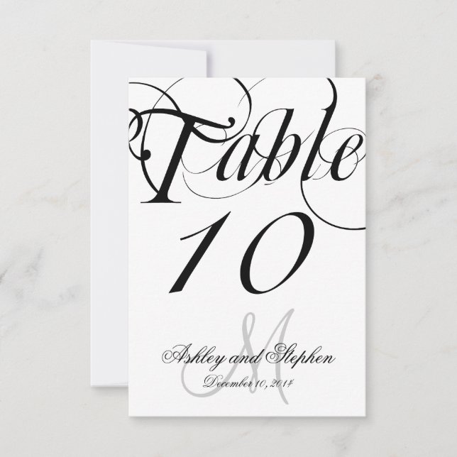Carte de numéro de table de mariage monochrome à m (Devant)