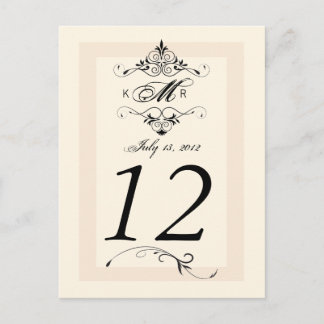 Carte de numéro de table de Mariage noir blanc ant