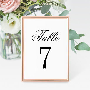Carte de numéro de table de mariage noir blanc cla