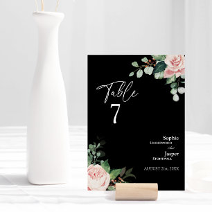 Carte de numéro de table de Mariage noir flou