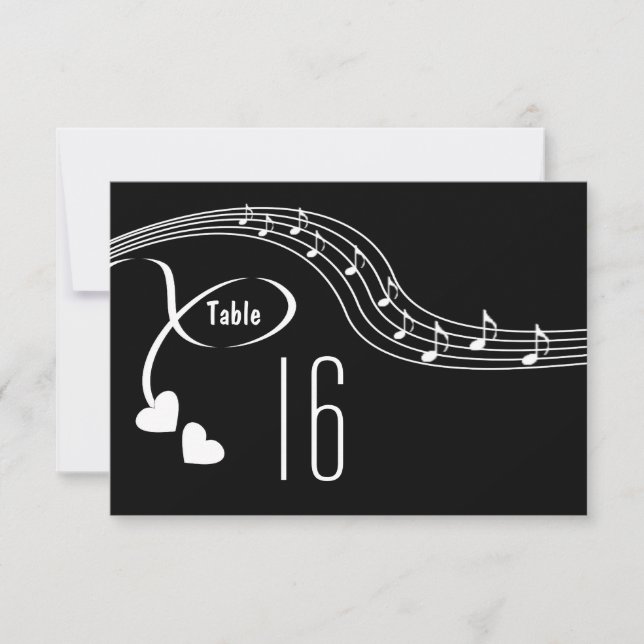 Carte de numéro de table de mariage Notes de musiq (Devant)