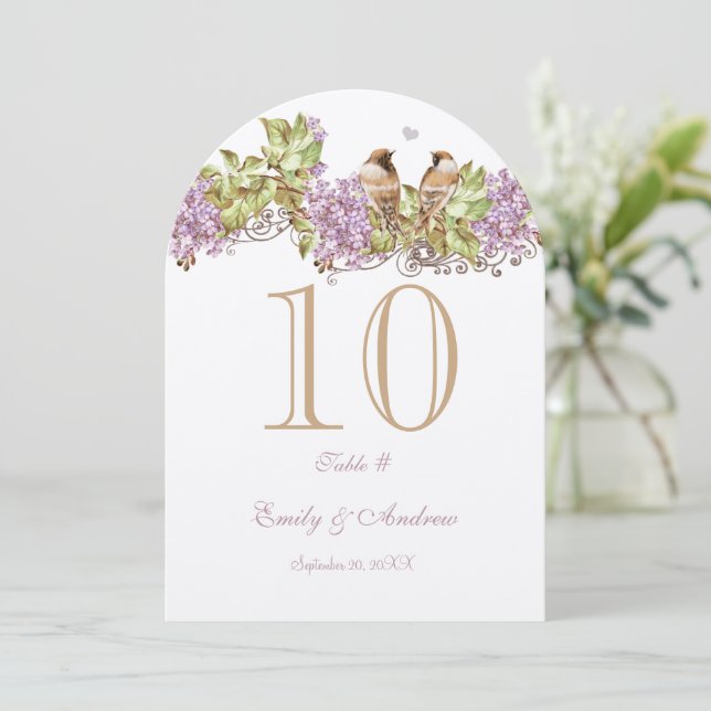 Carte de numéro de table de mariage oiseau d'amour (Debout devant)