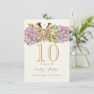 Carte de numéro de table de mariage oiseau d'amour