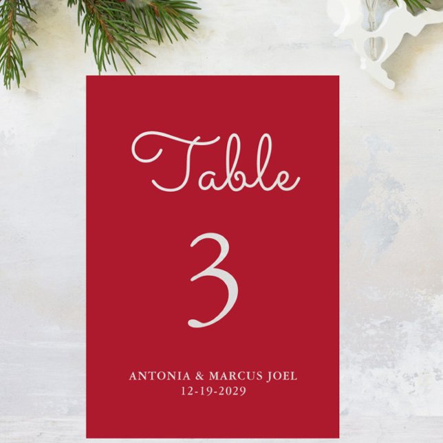 Carte de numéro de table de mariage rouge de Noël (Créateur téléchargé)
