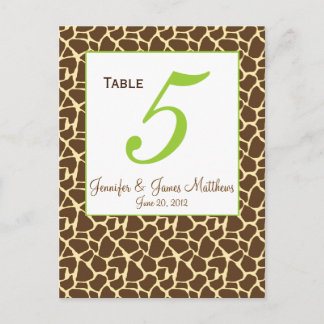 Carte de numéro de table de Mariage Safari Brown v