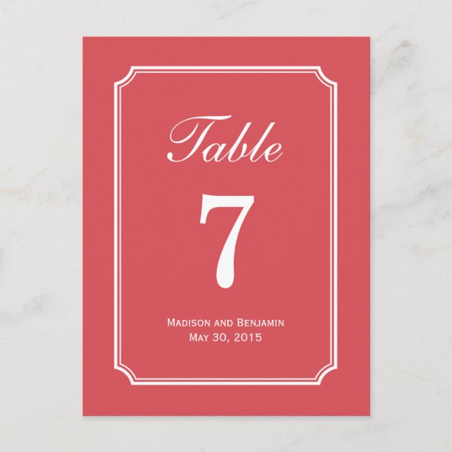Carte de numéro de table de Mariage simple à chois (Devant)