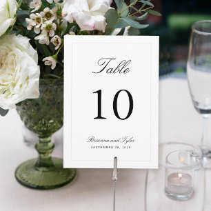 Carte de numéro de table de mariage simple et élég