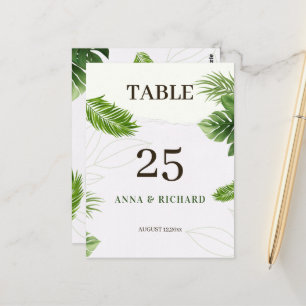 Carte de numéro de table de mariage tropical roman