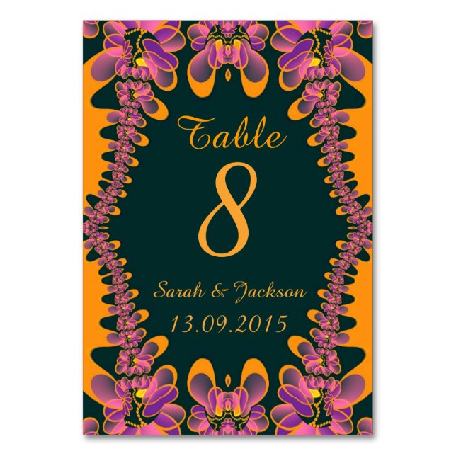 Carte de numéro de table de mariage tropical rose  (Par défaut)