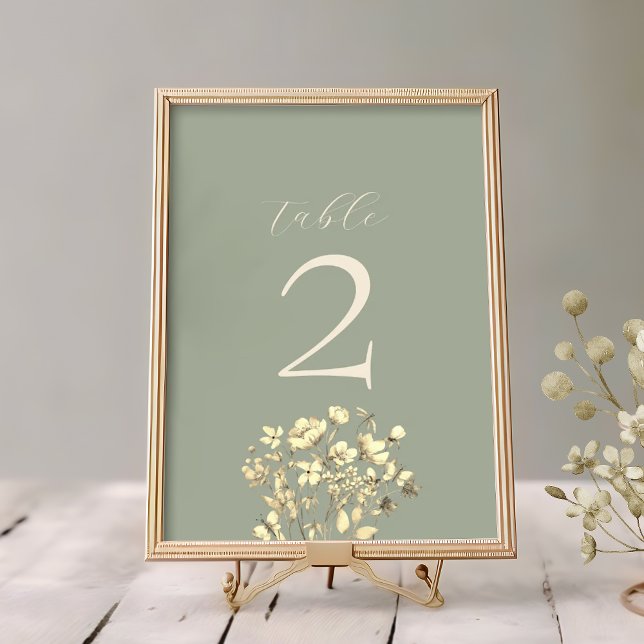 Carte de numéro de table de mariage vert sauge (Créateur téléchargé)