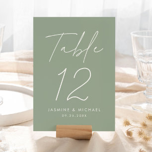 Carte de numéro de table de mariage vert sauge écr