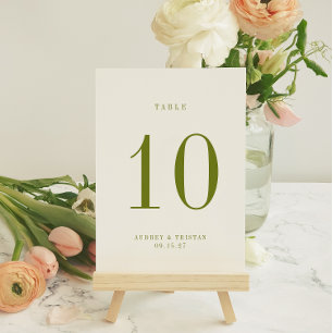Carte de numéro de table de mariage verte ROWAN