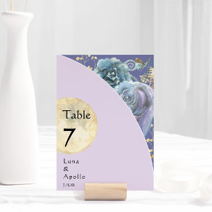 Carte de numéro de table de Mariage violet de lune
