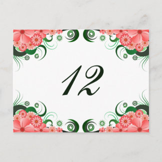 Carte de numéro de table de réception Floral Pink