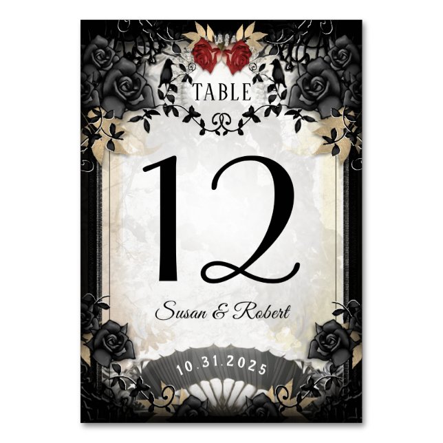 Carte de numéro de table de Rose noir élégant Hall (Par défaut)