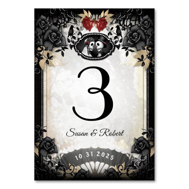 Carte de numéro de table de Rose noir élégant Hall (Par défaut)