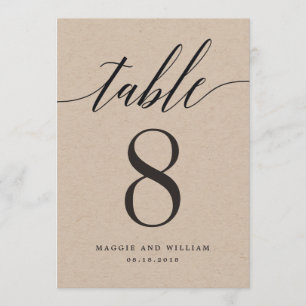 Carte de numéro de table de script moderne Kraft