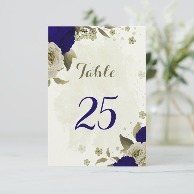 Carte de numéro de table de tableau bleu beige (Debout devant)