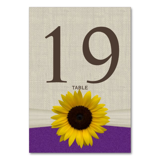 Carte de numéro de table de tournesol et de burlap (Par défaut)