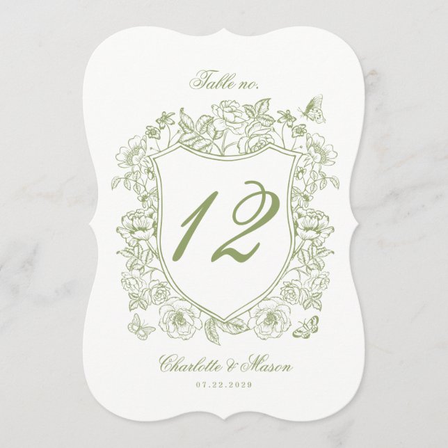 Carte de numéro de table découpée en sage pour mar (Devant)