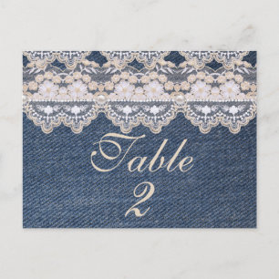 Carte de numéro de table Denim et Lace vintage