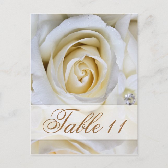 Carte de numéro de table des Roses Mariages blancs (Devant)
