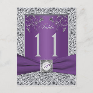 Carte de numéro de table d'huile d'argent violet e