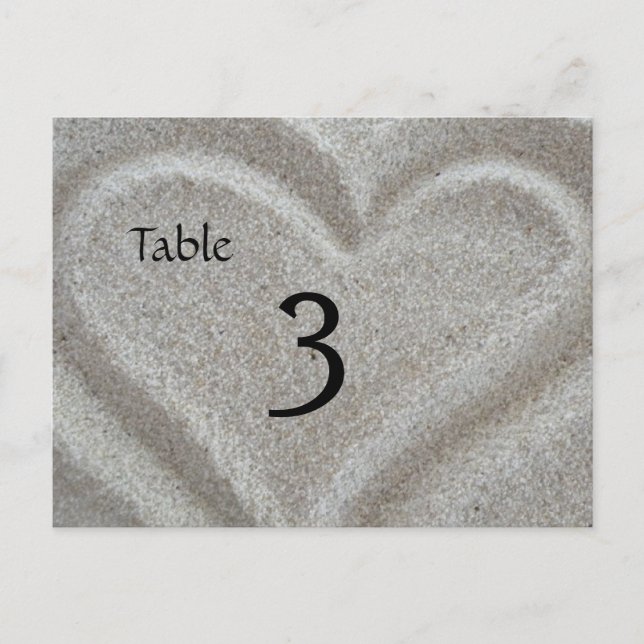Carte de numéro de table du coeur de sable de plag (Devant)