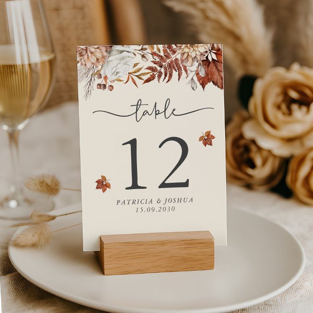 Carte de numéro de table du Mariage d'automne rust (Créateur téléchargé)