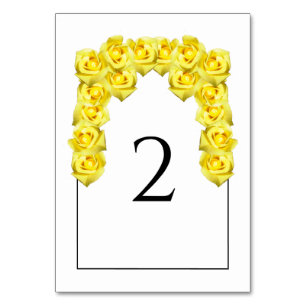 Carte de numéro de table du Mariage de roses jaune