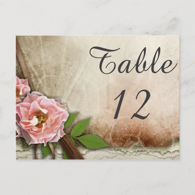 Carte de numéro de table du Mariage de roses vinta (Devant)