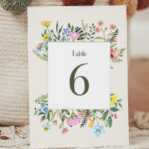 Carte de numéro de table du Mariage fleur sauvage