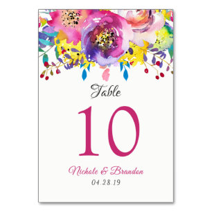Carte de numéro de table du Mariage floral Fuchsia