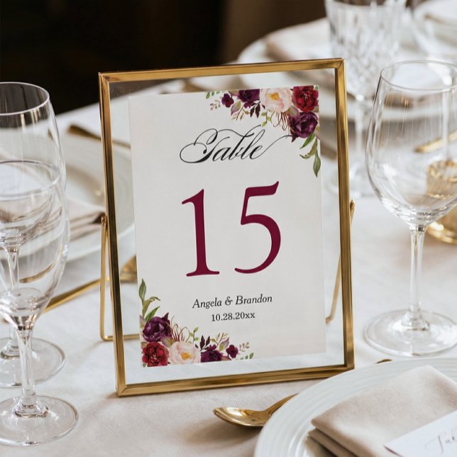 Carte de numéro de table du Mariage floral rustiqu (Créateur téléchargé)