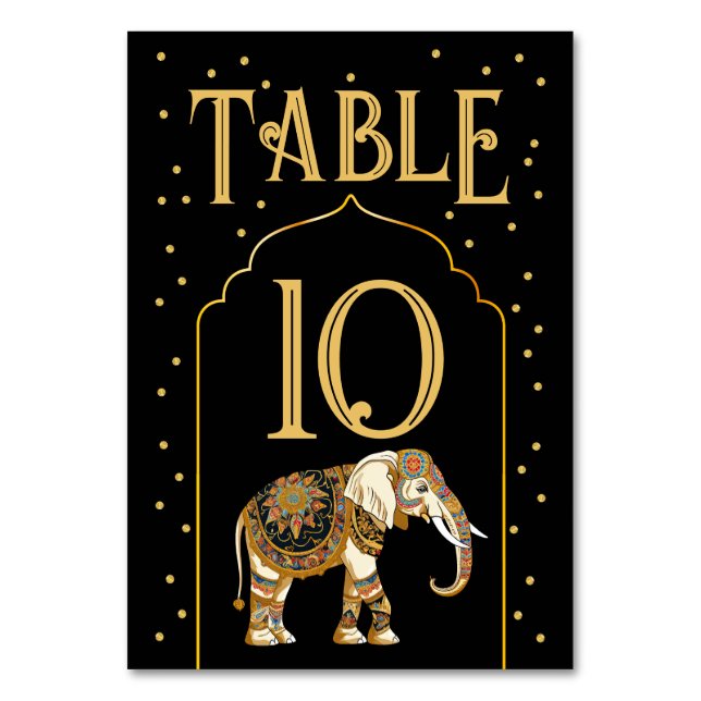 Carte de numéro de table du Mariage indien Elephan