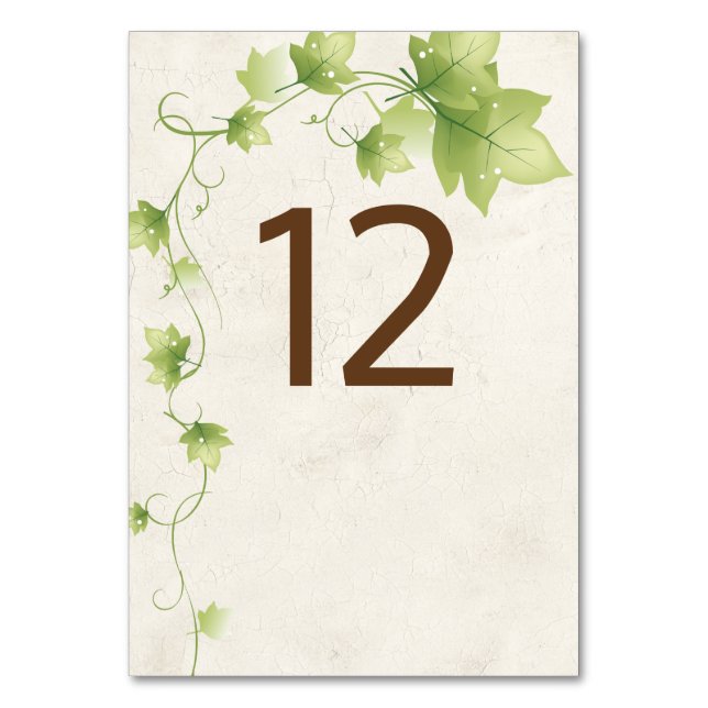 Carte de numéro de table du Mariage Ivy anglais (Par défaut)