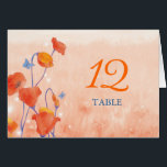 Carte de numéro de table du Mariage Red Poppy<br><div class="desc">Élégants pavots rouges et papillons bleus flottant dans le champ de couleur saumon conçu sur les cartes de numéros de table de mariage personnalisées. (**Customisez la carte pliée une par une, et mettez-les séparément dans votre panier. Vous ne devez pas vous attendre à la numérotation automatique sans votre personnalisation.**) Beaux...</div>