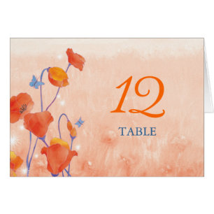 Carte de numéro de table du Mariage Red Poppy