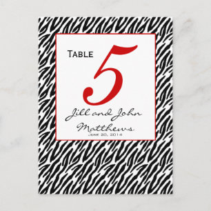 Carte de numéro de table du Mariage Zebra